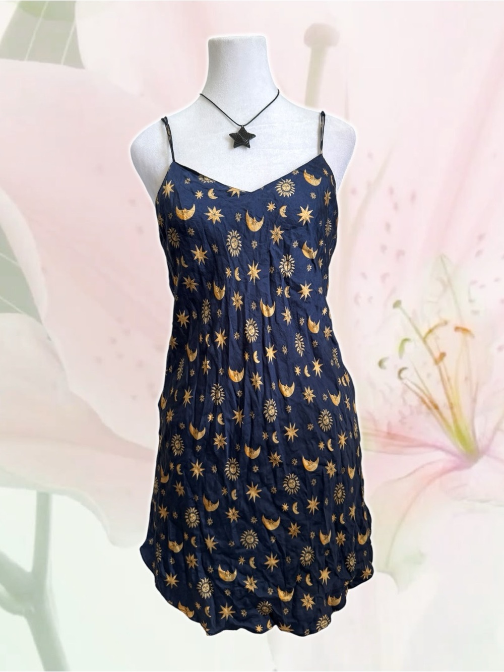 La SENZA Navy Blue and Gold Celestial Slip Chemise